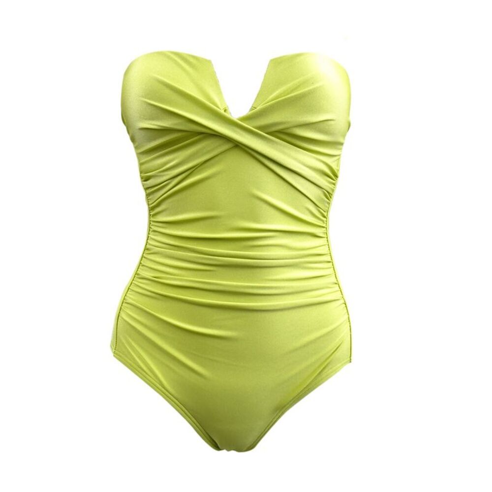 Calvin Klein Women's Shirred Split-Cup One-Piece Swimsuit (6, Pear Shimmer)